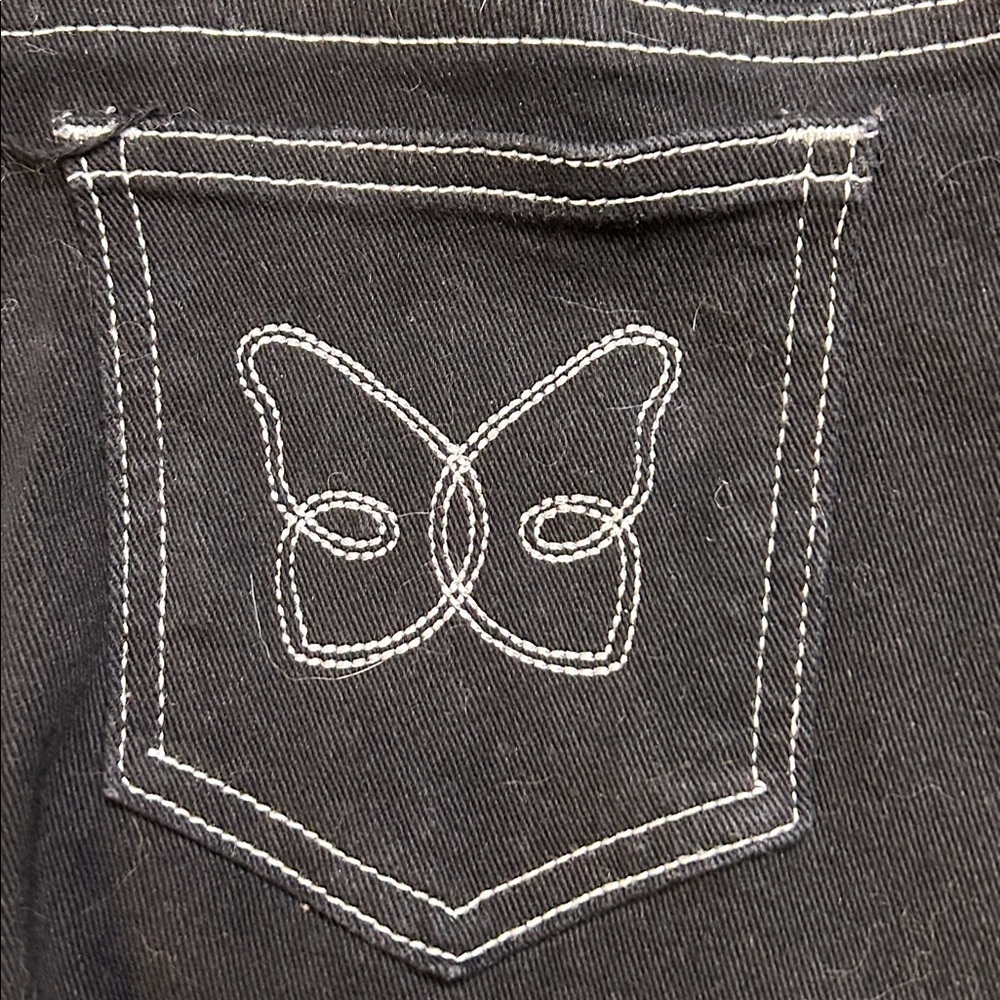 Shein Black & White Trimmed Flared Jeans With Butterfly Design - Picture 8 of 9